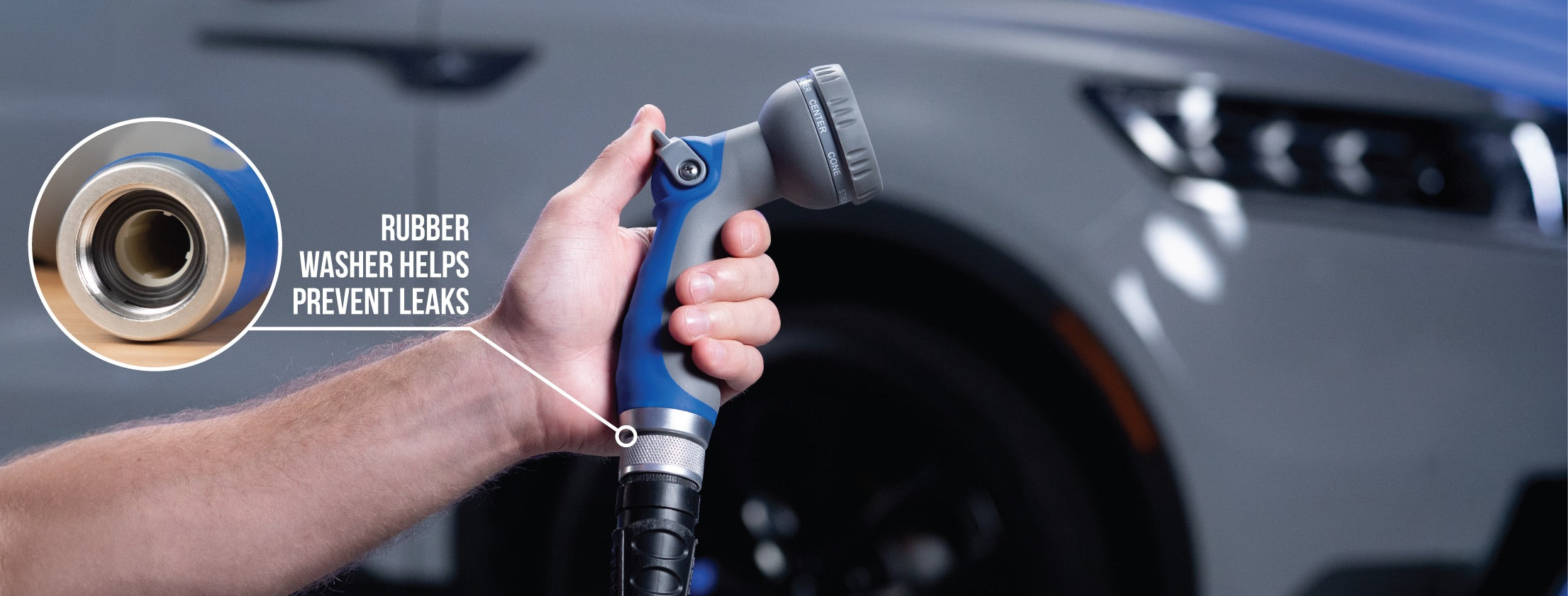 close up of rubber washer which helps prevent leaks