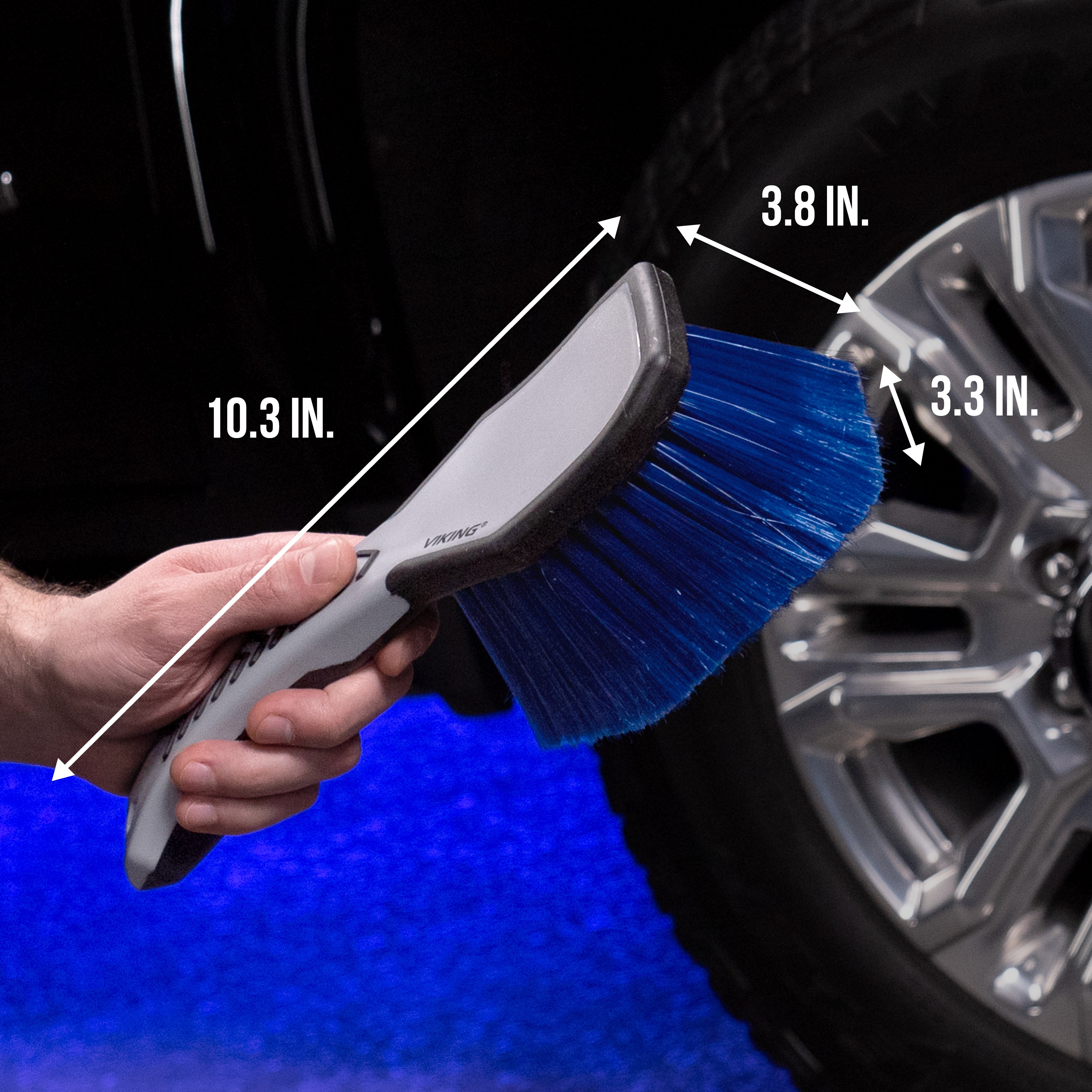 wheel face brush showing 10.3 inches by 3.8 inches by 3.3 inches dimensions