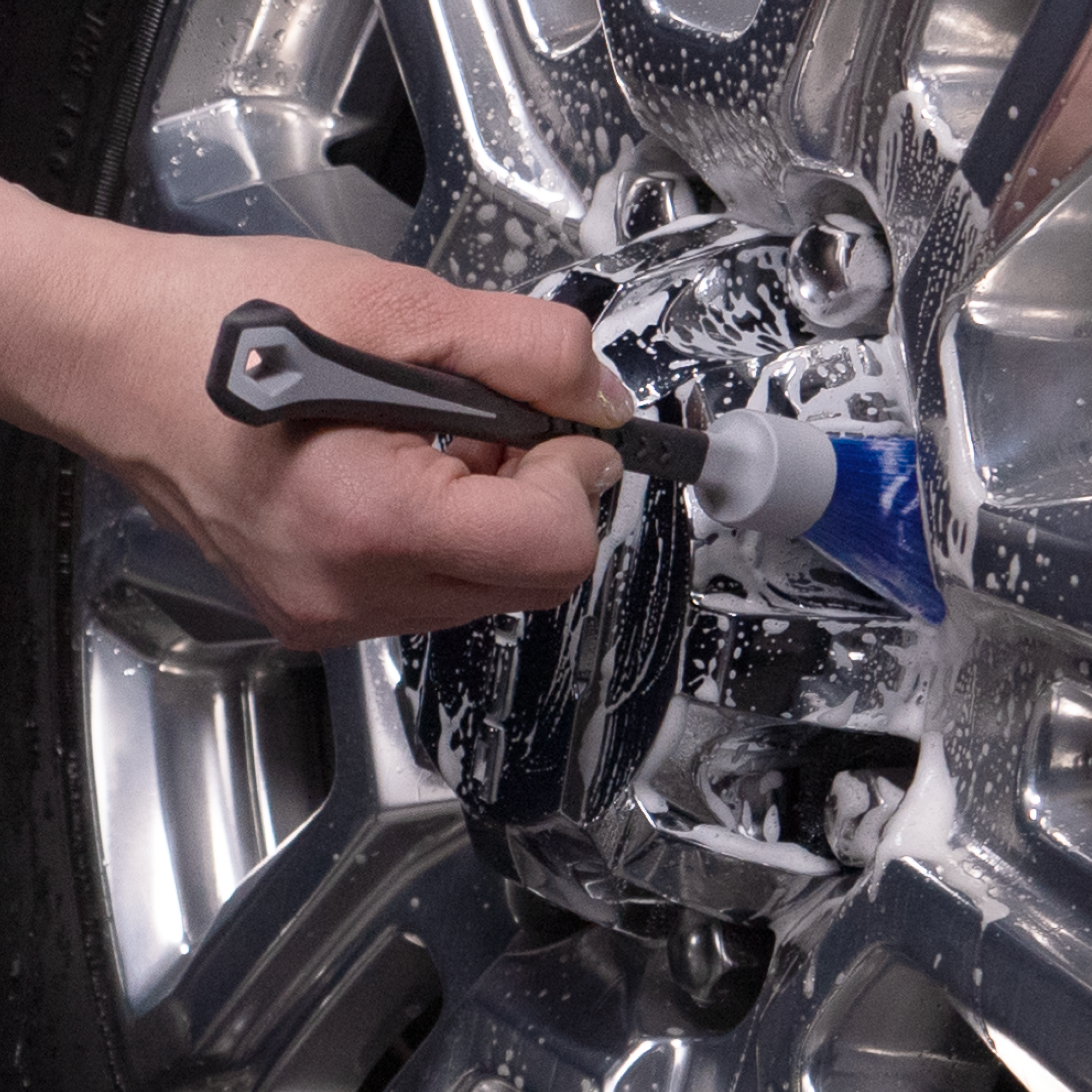 lug nut brush cleaning deep on wheel