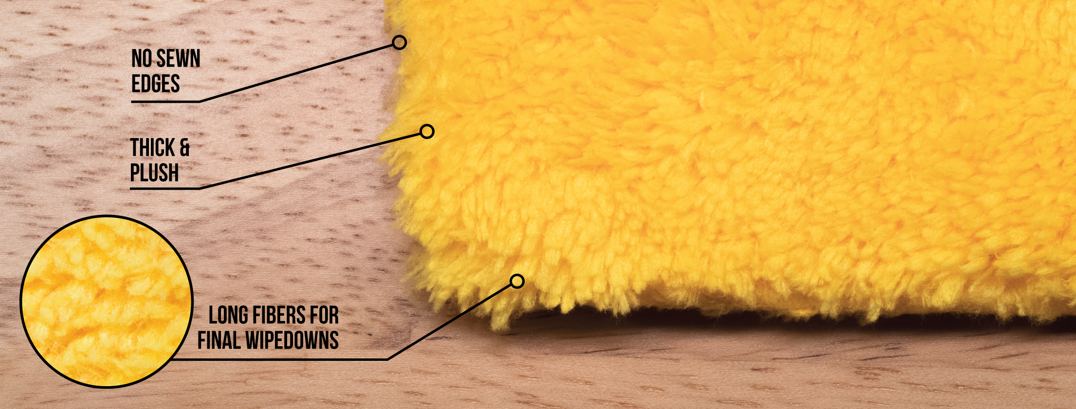 highlighting features: no sewn edges; thick and plush; long fibers for final wipedowns