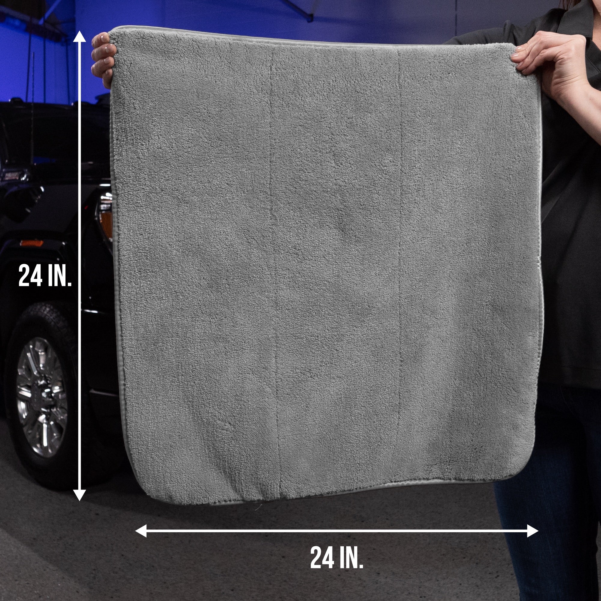 monster drying towel showing 24 inches by 24 inches dimensions